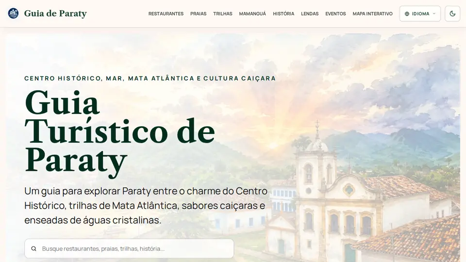 Screenshot do site Guia de Paraty